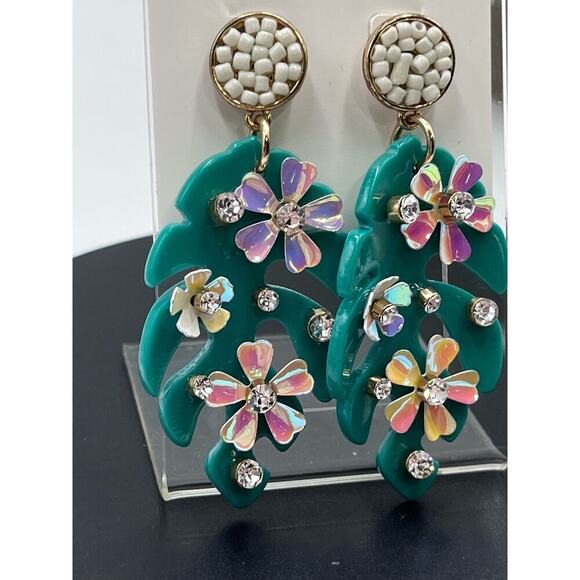 Betsey Johnson Tropical Leaf‎ Flowers Crystals Green Dangle
Earrings New - Picture 4 of 11